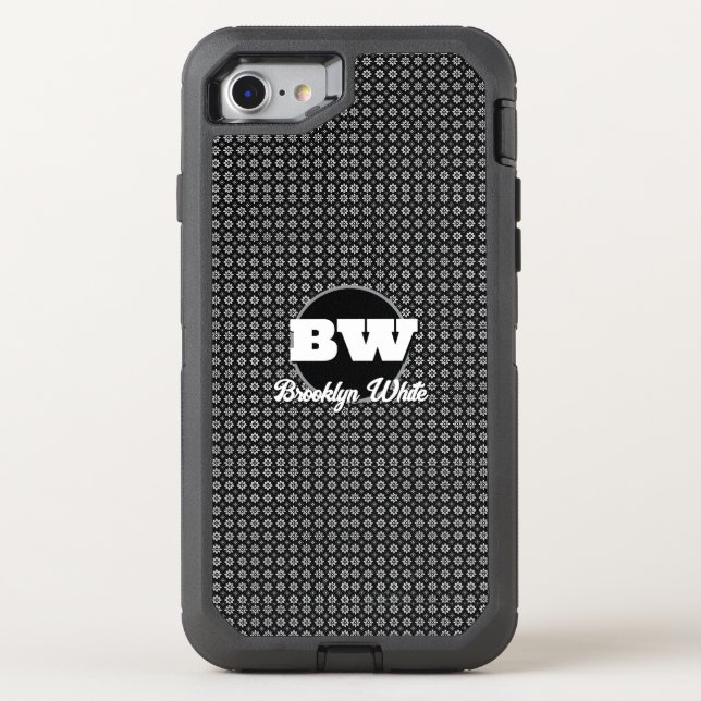 Floral Black & White Pattern Monogrammed Otterbox iPhone Case (Back)