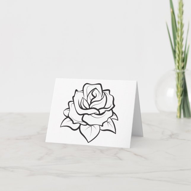 Floral Black & White Rose Flower - Hello, Love Thank You Card (Front)