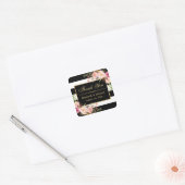 Floral Black White Striped Gold Frame Thank You Square Sticker (Envelope)