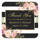 Floral Black White Striped Gold Frame Thank You