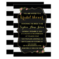 Floral Black White Stripes Bridal Shower Invite