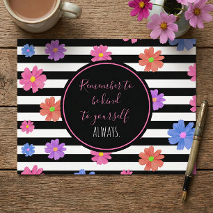 Floral Black White Stripes Motivational Quote Postcard