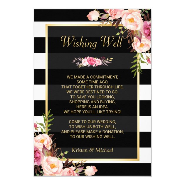 Floral Black White Stripes | Wedding Wishing Well Card