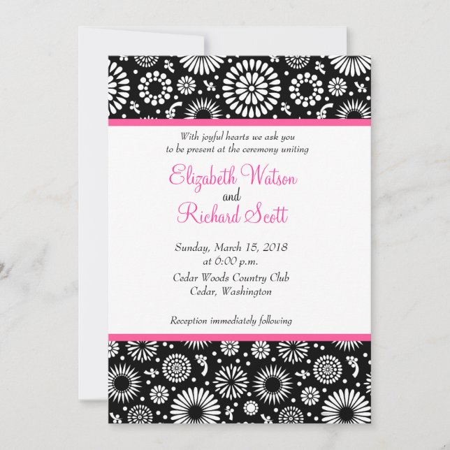 Floral Black White Sunflower Wedding Invitation (Front)