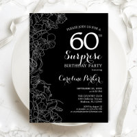 Floral Black White Surprise 60th Birthday Party