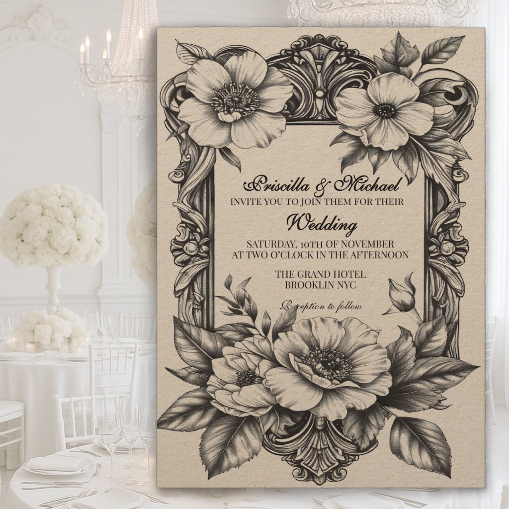 Floral  Black & White Vintage Decor Wedding