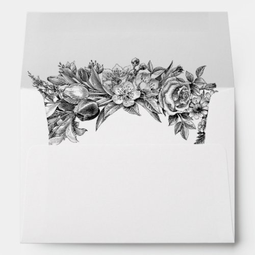 Floral Black White Vintage Wedding Envelope