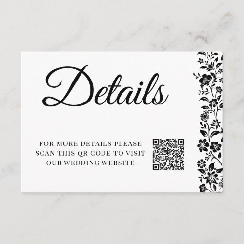 Floral Black White Wedding Details Enclosure Card