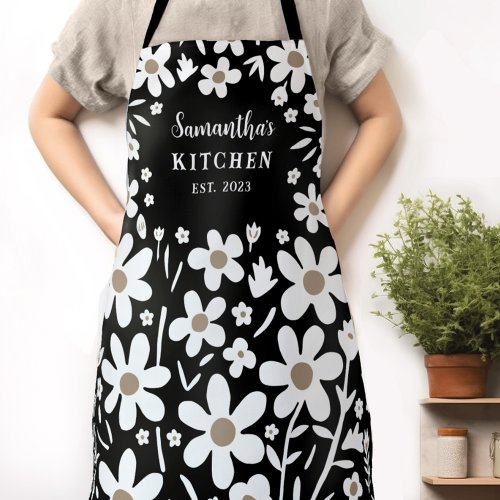 Floral Black White Womens Apron