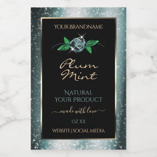 Floral Black with Dark Teal Glitter Product Labels