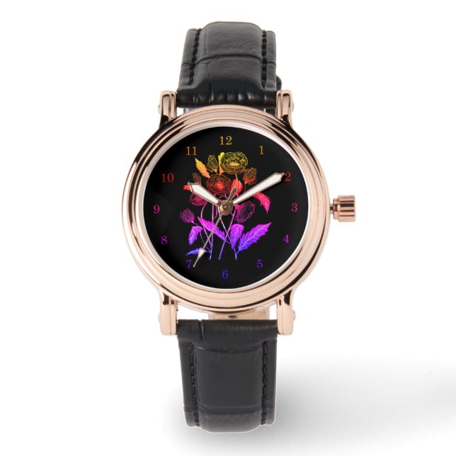 Floral Black Women's Watch (Front)