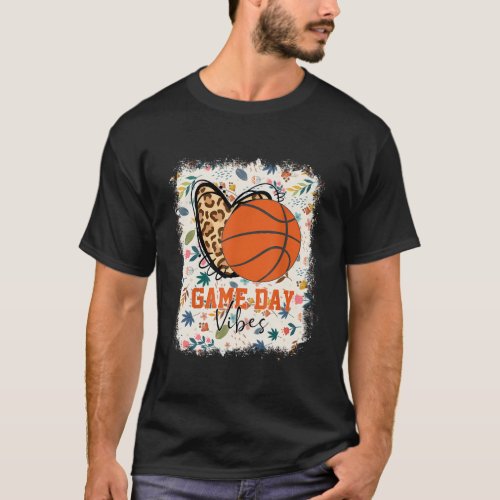 Floral Bleached Basketball Game Day Vibes Basketba T_Shirt