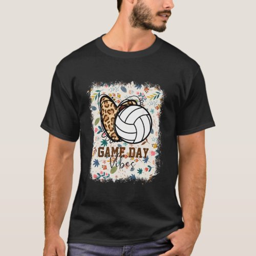 Floral Bleached Volleyball Game Day Vibes Volleyba T_Shirt