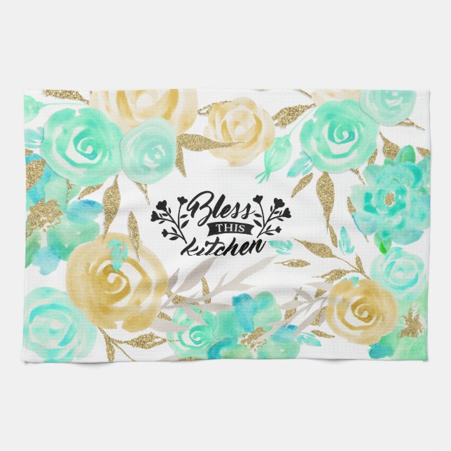 Floral Bless This Kitchen Towel (Horizontal)