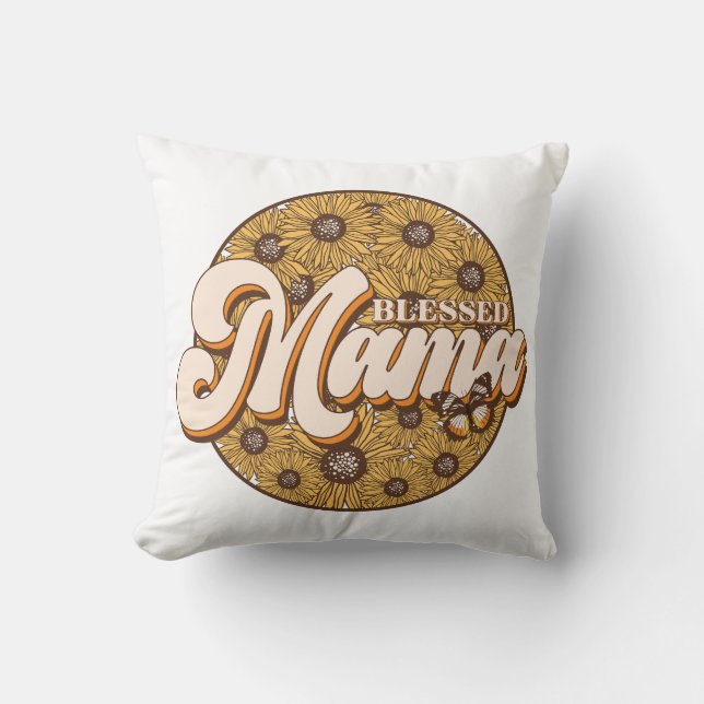 Floral Blessed Mama Throw Pillow (Front)