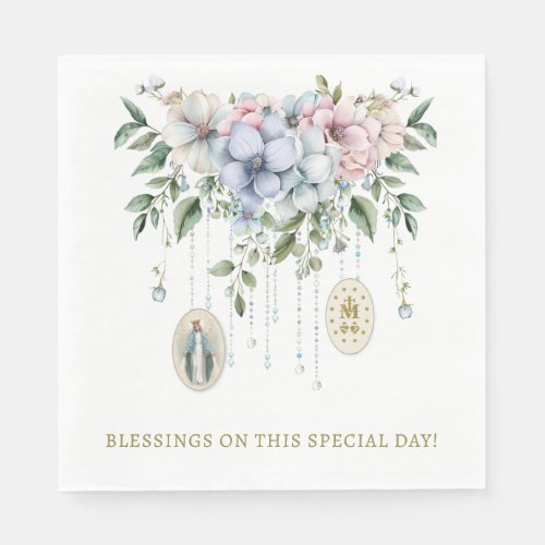 Floral Blessed Mary Miraculous Medal Religious  Napkins