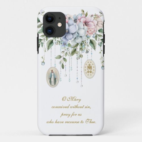 Floral Blessed Mary Religious Prayer Medals iPhone 11 Case