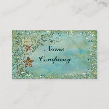 Floral Bling In Turquise Blue Business Card by RainbowCards at Zazzle