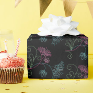floral bling on black wrapping paper