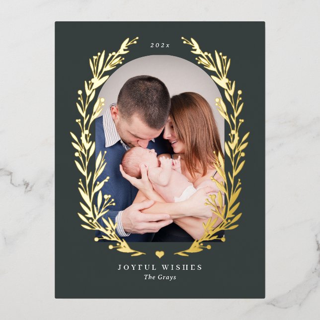 Floral Bliss REAL FOIL Holiday Photo Card Postcard (Front)