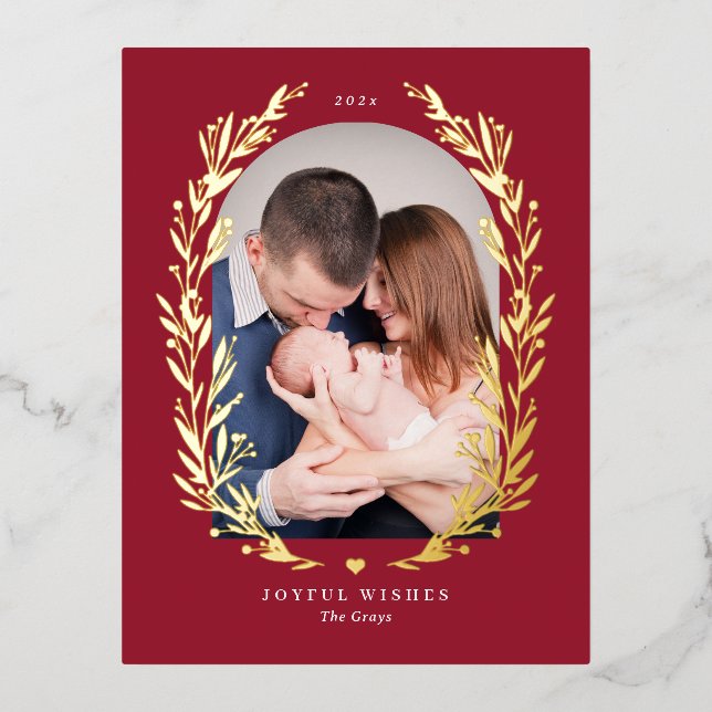 Floral Bliss REAL FOIL Holiday Photo Card Postcard (Front)
