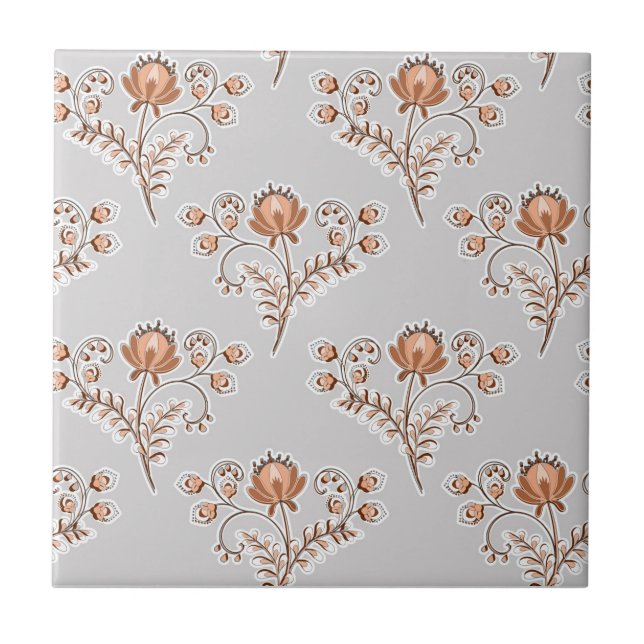 Floral block print. ceramic tile (Front)