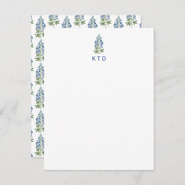 Floral Block Print Monogram Notecard (Front/Back)