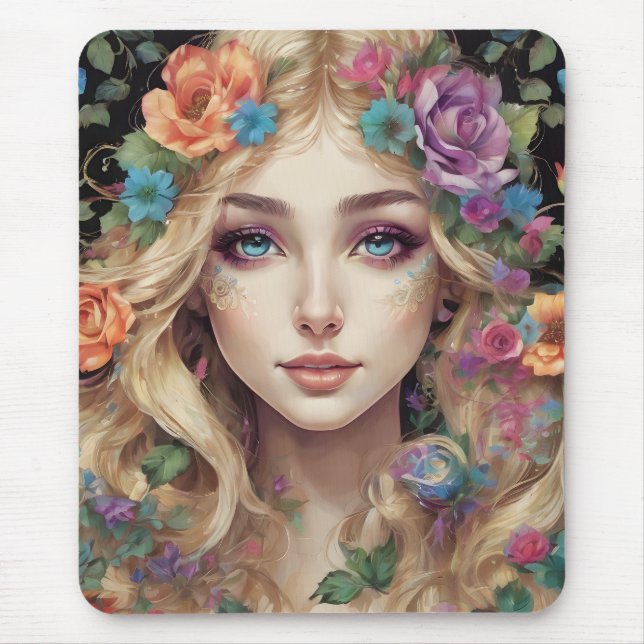 "Floral Blonde Portrait" Art Mouse Pad (Front)