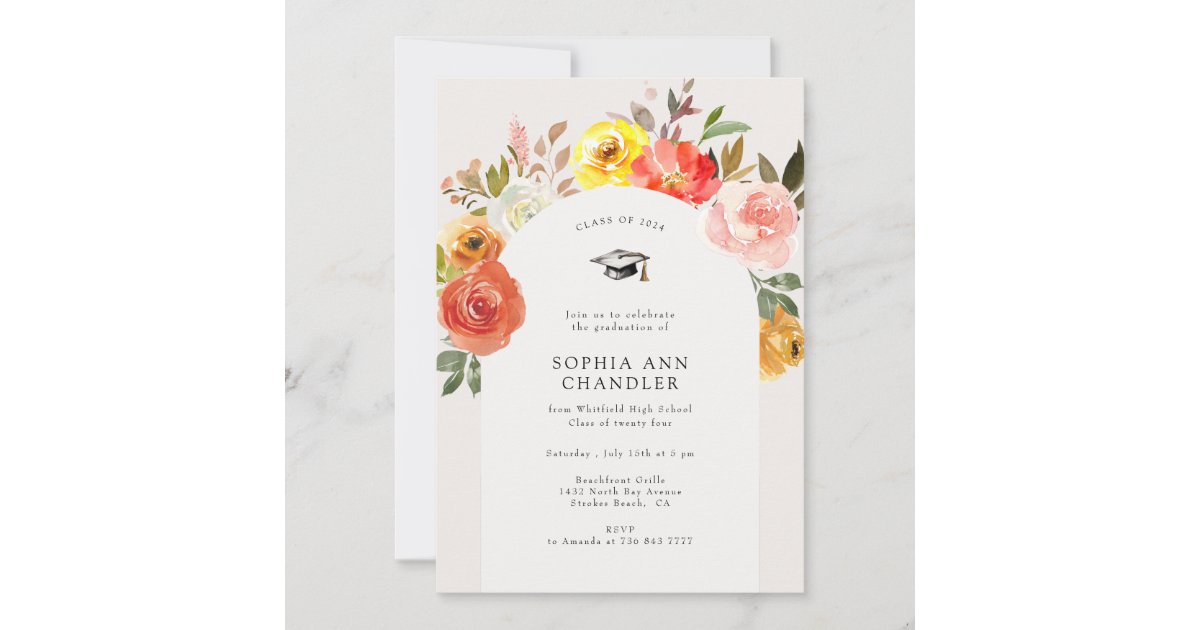 Floral Bloom Arch Photo Graduation with Quote Invitation | Zazzle