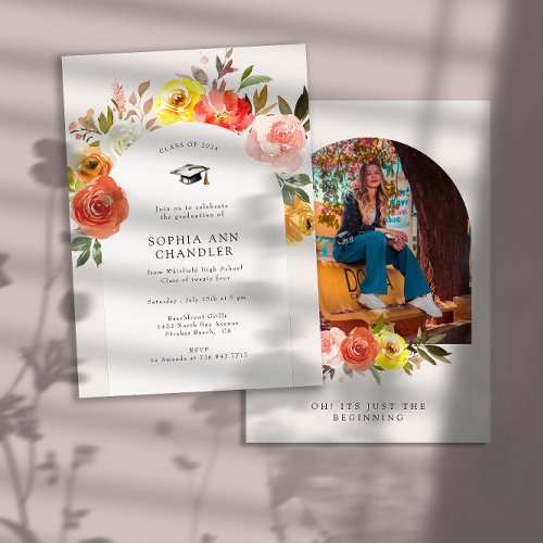 Floral Bloom Arch Photo Graduation with Quote  Invitation