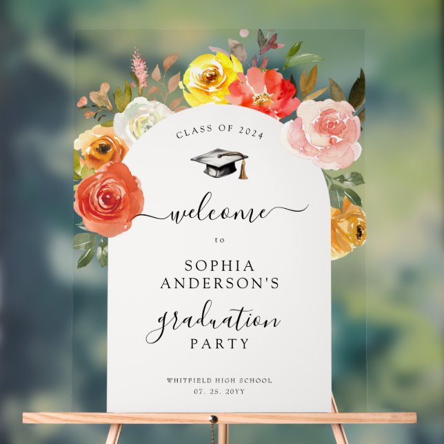 Floral Bloom Arched Graduation Welcome Sign (Neutral)