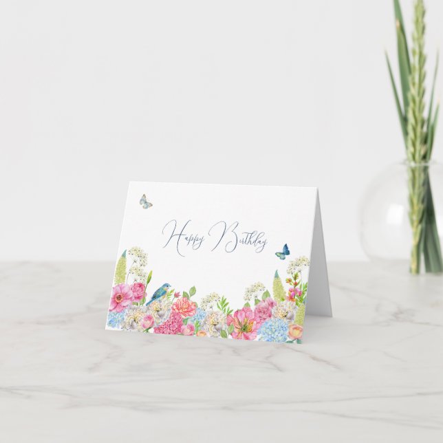 Floral Bloom blue green pink spring  Card (Front)