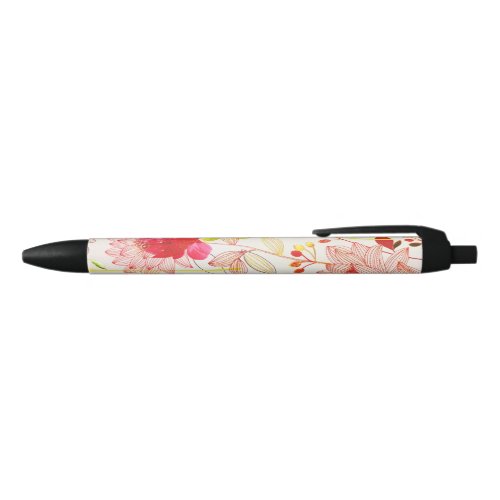 Floral Bloom Blush Gold Sun Pink Watercolor Black Ink Pen