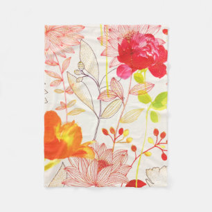 Floral Bloom Blush Gold Sun Pink Watercolor Fleece Blanket