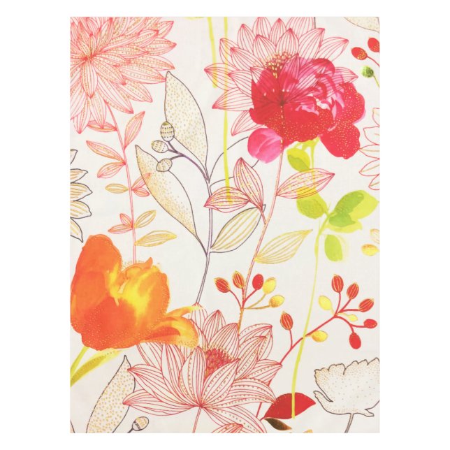 Floral Bloom Blush Gold Sun Pink Watercolor Tablecloth (Front)