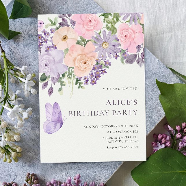 Floral bloom butterfly birthday invitation (Creator Uploaded)