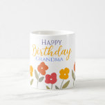 Floral Bloom Colorful Happy Birthday Grandma Coffee Mug<br><div class="desc">Modern floral blooms,  orange, yellow and red with  colorful text happy birthay grandma</div>