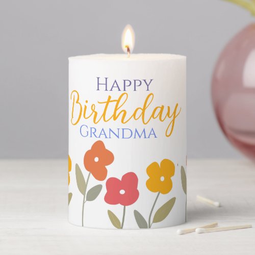 Floral Bloom Colorful Happy Birthday Grandma Pillar Candle