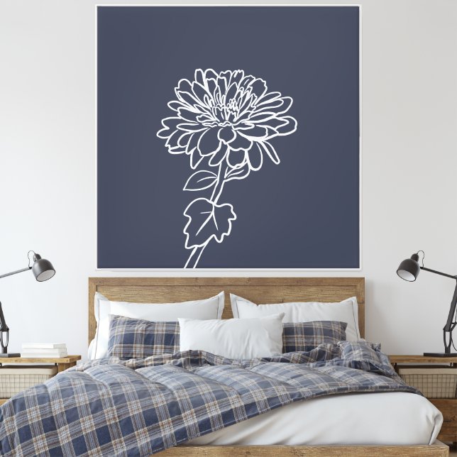 Floral Bloom Minimalist Lines Custom Background  Canvas Print (Insitu(Bedroom))