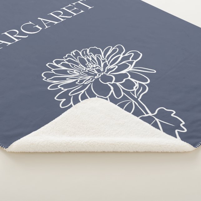 Floral Bloom Minimalist Lines Custom Background  Sherpa Blanket (3/4)