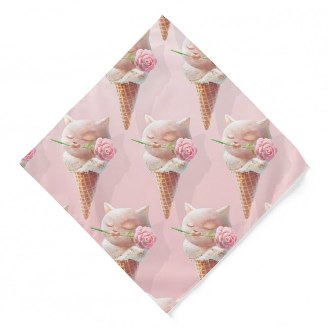 Floral Bloom: Miss Meow Rose Ice Cream Repeat Patt Bandana (Front)