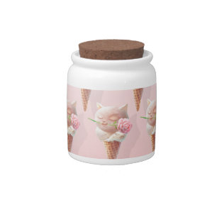 Floral Bloom: Miss Meow Rose Ice Cream Repeat Patt Candy Jar