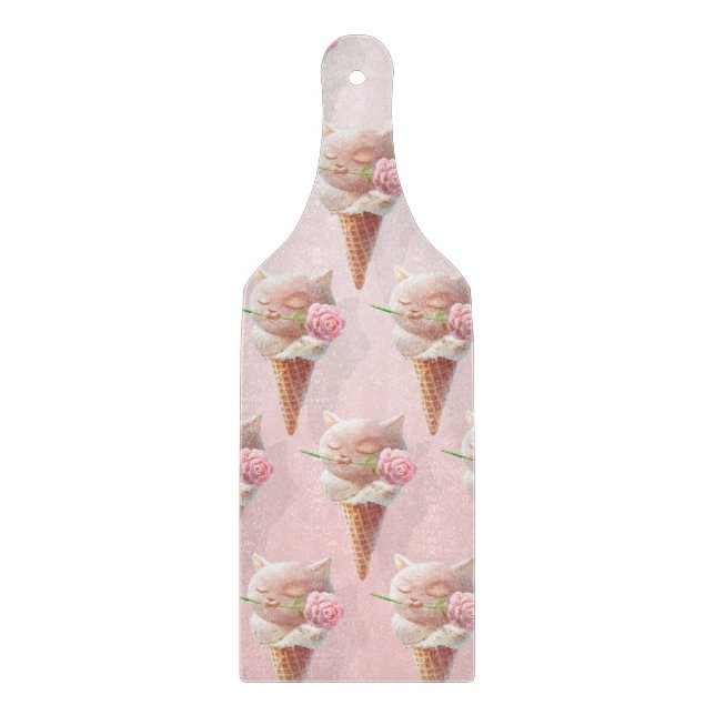 Floral Bloom: Miss Meow Rose Ice Cream Repeat Patt Cutting Board (Front)
