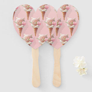 Floral Bloom: Miss Meow Rose Ice Cream Repeat Patt Hand Fan