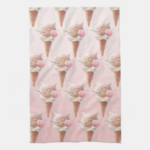 Floral Bloom: Miss Meow Rose Ice Cream Repeat Patt Kitchen Towel