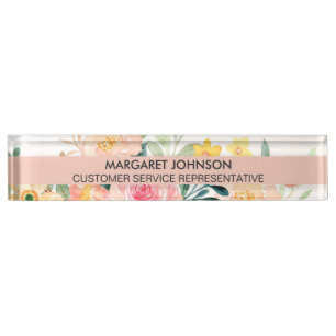 Floral Bloom Modern Watercolor Desk Name Desk Name Plate