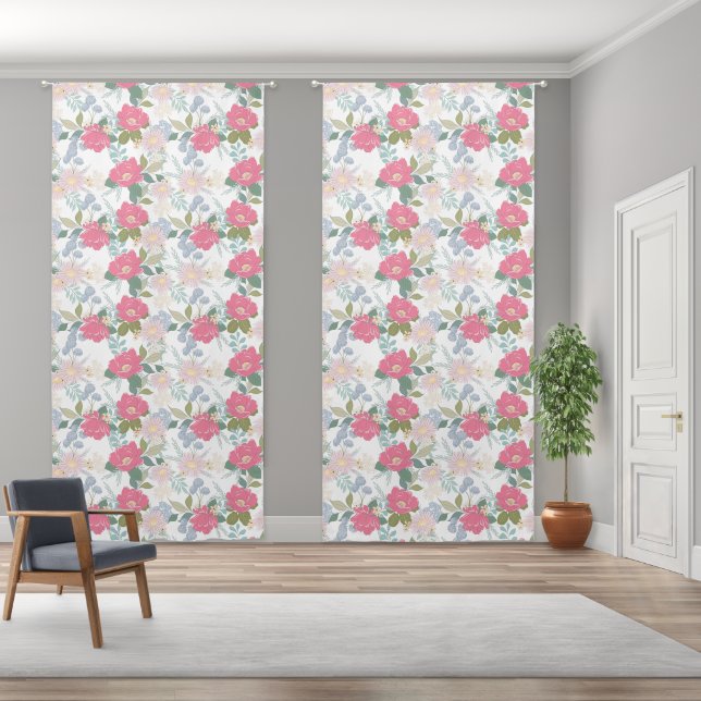 Floral Bloom Pink Patterned Blackout Curtains (Wide)