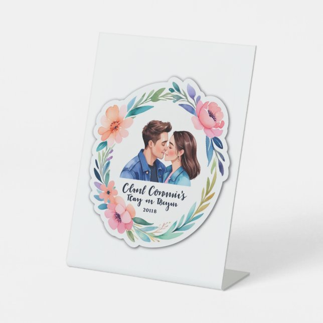 Floral Bloom Romance Wedding Invitation  Pedestal Sign (Front)