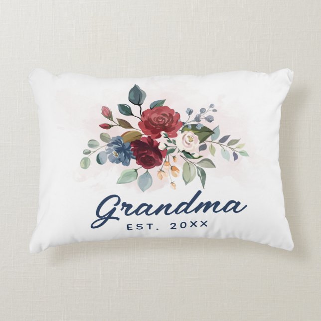 Floral Bloom Script Grandma Custom Accent Pillow (Front)