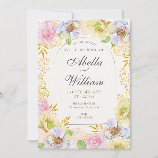 Floral bloom soft color wedding  invitation (Front)